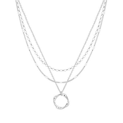 KLVGTIFS Mehrreihige Halsketten für Damen, Weißes K Goldkette, Halskette Damen, Layered Kette Silber, Trendige und Stapelbare, Zierliche Choker Halsketten für Geschenk von KLVGTIFS