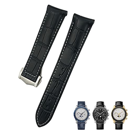 KLVN 19 mm, 20 mm, 21 mm, gebogenes Rindsleder, Uhrenarmband, passend für Omega Speedmaster Seamaster 300 AT150 Sxwatch Uhrenarmband, Golden buckle, Achat von KLVN