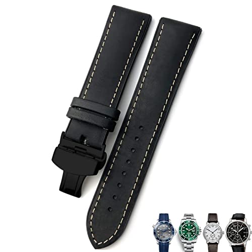 KLVN 20/21/22mm Leder Uhrenarmband Schwarz Braun Uhrenarmbänder für Rolex für Omega Seamaster 300 für Hamilton für Seiko für IWC für Tissot Armband(Black black,20mm) von KLVN