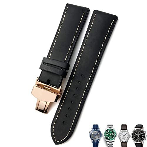 KLVN 20/21/22mm Leder Uhrenarmband Schwarz Braun Uhrenarmbänder für Rolex für Omega Seamaster 300 für Hamilton für Seiko für IWC für Tissot Armband(Black rose,22mm) von KLVN