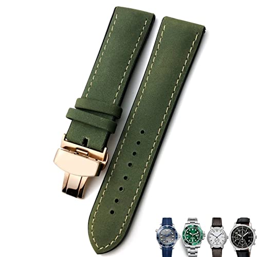 KLVN 20/21/22mm Leder Uhrenarmband Schwarz Braun Uhrenarmbänder für Rolex für Omega Seamaster 300 für Hamilton für Seiko für IWC für Tissot Armband(Green rose,20mm) von KLVN