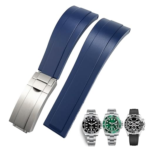 KLVN 20 mm Gummi-Uhrenarmband für Rolex Daytona Submariner GMT Yacht-Master Oysterflex Silikonband Faltschließe, 20mm SilverGold buck, Achat von KLVN