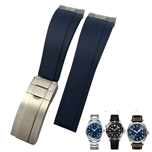 KLVN 20 mm Gummi-Uhrenarmband passend für IWC Mark Omega Seamaster 300 AT150 Metallglieder-Gummi-Uhrenarmband mit gebogenem Ende, 20 mm, Achat von KLVN