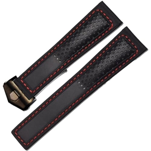 KLVN Echtlederarmband, 22 m, für Tag Heuer F1, rote Nähte, Armbanduhrenband, Faltschnalle, Leder-Uhrenarmband, 22 mm, Achat von KLVN