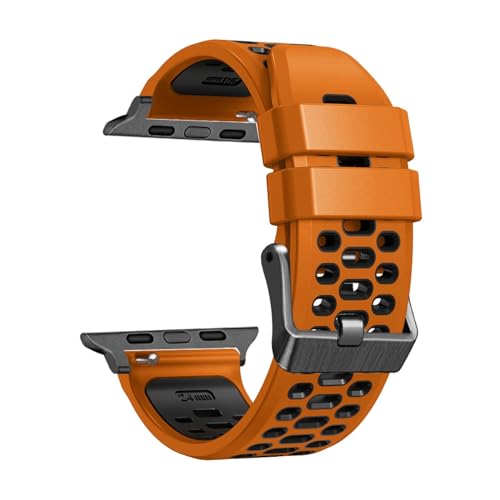 KLVN FKM Gummi-Uhrenarmband für Apple Watch Ultra 49 mm, Ersatz-Uhrenzubehör, Armband 9, 8, 7, 6, 5, 4, SE-Serie, 45 mm, 44 mm, 42 mm, Farbe: Orange, Größe: 44 mm von KLVN