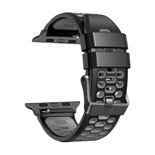 KLVN FKM Gummi-Uhrenarmband für Apple Watch Ultra 49 mm, Ersatz-Uhrenzubehör, Armband 9, 8, 7, 6, 5, 4, SE-Serie, 45 mm, 44 mm, 42 mm, Farbe: Schwarz, Größe: 45 mm von KLVN