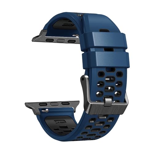 KLVN FKM Gummiband für Apple Watch Serie 9, 8, 7, 6, 5, 4 SE, 45 mm, 44 mm, 42 mm, Ultra 1, 2, 49 mm, Ersatz-Uhrenzubehör, Armband (Farbe: Blau, Größe: 42 mm) von KLVN