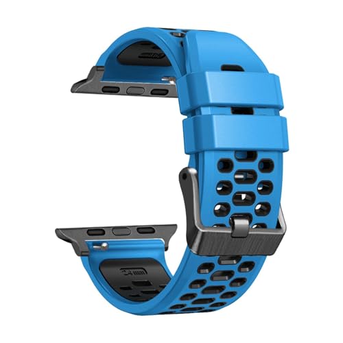 KLVN FKM Gummiband für Apple Watch Serie 9, 8, 7, 6, 5, 4 SE, 45 mm, 44 mm, 42 mm, Ultra 1, 2, 49 mm, Ersatz-Uhrenzubehör, Armband (Farbe: Blau/Schwarz, Größe: 42 mm) von KLVN