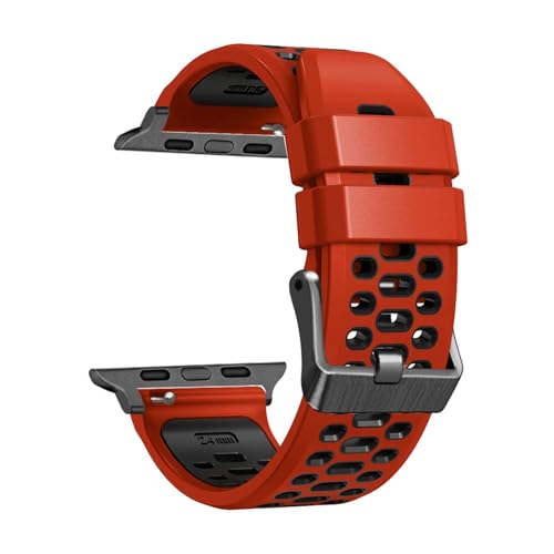 KLVN Fluorkautschukband für Apple Watch Serie 9, 8, 7, 6, 5, 4 SE, 45 mm, 44 mm, 42 mm, Ultra 1, 2, 49 mm, Ersatz-Uhrenzubehör, Armband (Farbe: Rot, Größe: 44 mm) von KLVN