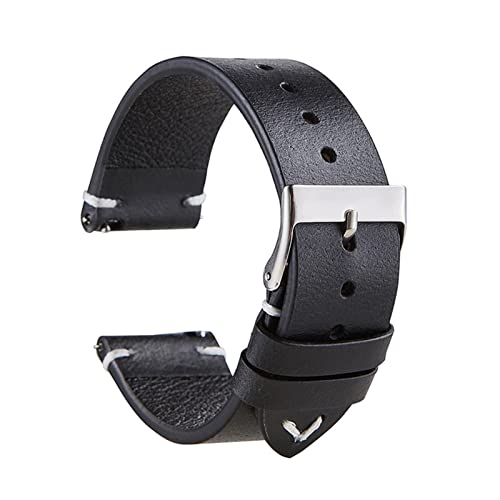 KLVN Für Rox Classic Watchband Italienisch Vintage Öl Wachs Uhren Band 20mm 22 mm Schnellfreisetzung Armband Echtes Lederband(Black,20mm) von KLVN