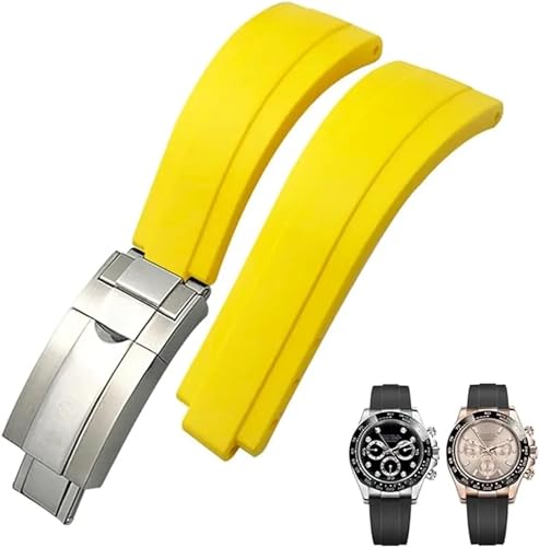 KLVN Gummi-Armband mit kurzer Schnalle, 20 mm, 21 mm, passend für Rolex Daytona Submariner Role Oysterflex Yacht Master, kleines Handgelenk, Silikon, 20 mm, Achat von KLVN