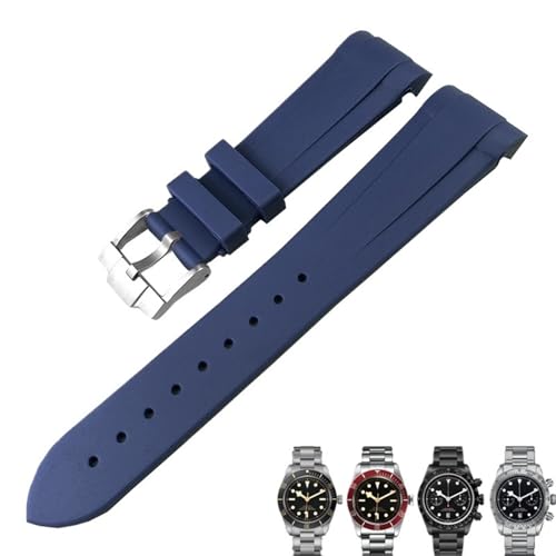 KLVN Gummi Silikon Armband 20mm 22mm für Tudor Black Bay 1958 GMT 41mm Pelagos Blau Orange Schwarz Sport Armband Geschenk Werkzeuge(Blue pin,20mm) von KLVN