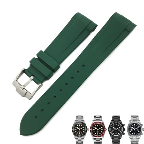 KLVN Gummi Silikon Armband 20mm 22mm für Tudor Black Bay 1958 GMT 41mm Pelagos Blau Orange Schwarz Sport Armband Geschenk Werkzeuge(Green pin,22mm) von KLVN