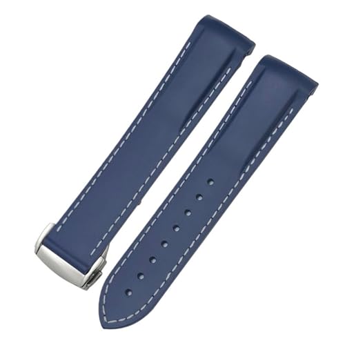 KLVN Gummi-Uhrenarmband für Omega Seamaster 300 Speedmaster AT150 Uhrenarmband aus Silikon, 20 mm, 21 mm, 22 mm (Farbe: Blau-Weiß, Größe: 22 mm) von KLVN