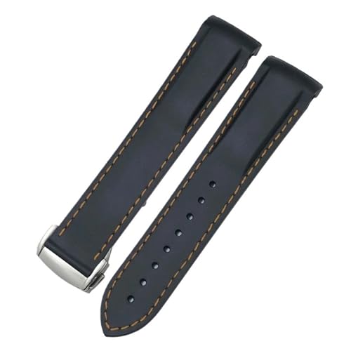 KLVN Gummi-Uhrenarmband für Omega Seamaster 300 Speedmaster AT150 Uhrenarmband aus Silikon, 20 mm, 21 mm, 22 mm (Farbe: Schwarz/Orange, Größe: 20 mm) von KLVN