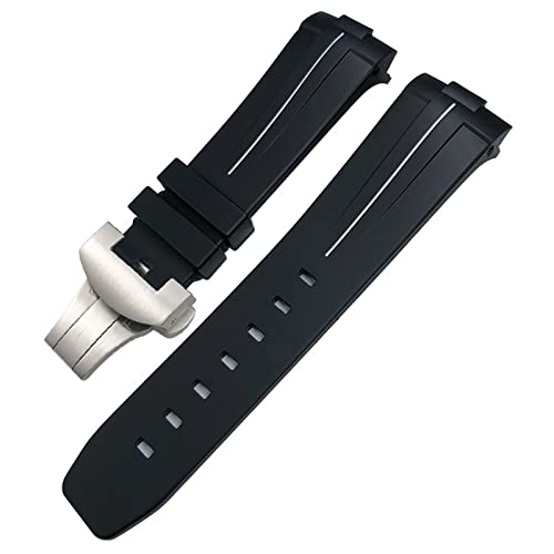 KLVN Gummi-Uhrenarmband mit gebogenem Ende, 24 mm, passend für Panerai PAM441/1312/00111, Edelstahl-Armband mit Schmetterlingsschnalle, Silikon-Sportarmband, 24 mm, Achat von KLVN