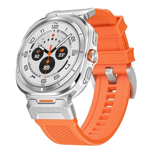 KLVN Metall Silikon Uhrenarmband für Samsung Galaxy Ultra 47mm Gummi Armband für Galaxy 7 Ultra 47mm Uhren, Watch 7 Ultra, Silver Orange, Achate von KLVN