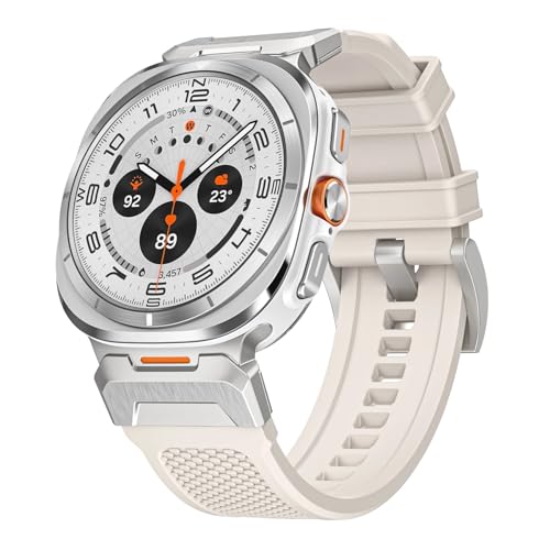 KLVN Metall Silikon Uhrenarmband für Samsung Galaxy Ultra 47mm Gummi Armband für Galaxy 7 Ultra 47mm Uhren, Watch 7 Ultra, Silver Starlight, Achate von KLVN