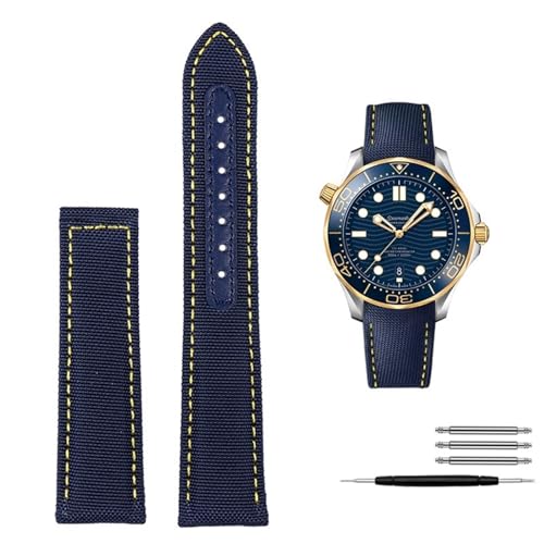 KLVN Nylon-Lederband mit hoher Dichte für Omega New Seamaster 300 Super Master AT150 Gewebe-Leder, Aqua Terra, Herrenarmband, 19 mm, 20 mm, 19 mm, Achat von KLVN