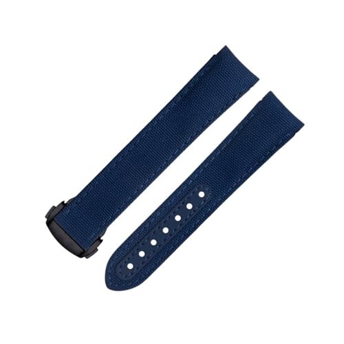 KLVN Uhrenarmband aus Nylongewebe, 20 mm, passend für Omega-Armband für AT150 Seamaster 300 Planet Ocean De Ville Speedmaster Uhrenarmband mit gebogenem Ende, Blau, 20 mm, Achat von KLVN