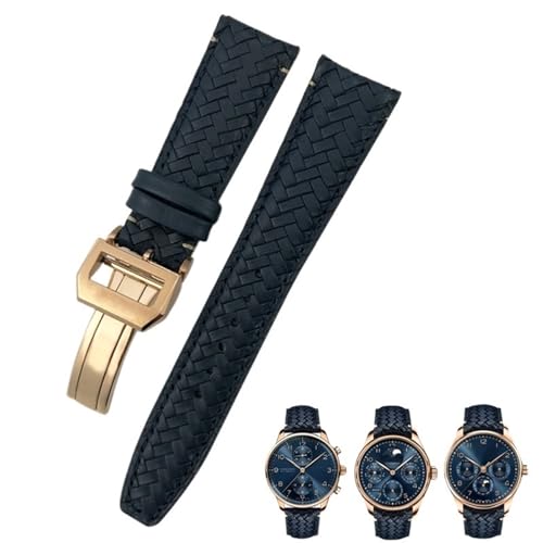 KLVN Uhrenarmband aus gewebtem Rindsleder, 22 mm, 20 mm, 21 mm, passend für IWC Portugieser Pilotenuhren Portofino IW5007, blaues weiches Lederarmband, 21 mm, Achat von KLVN