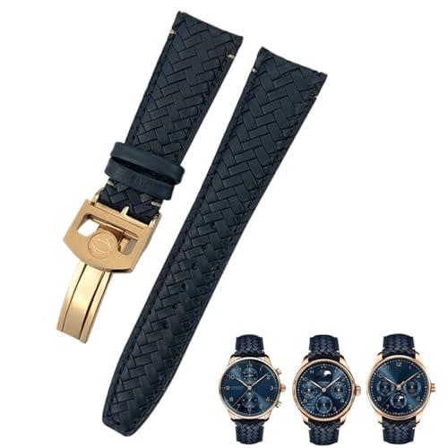 KLVN Uhrenarmband aus gewebtem Rindsleder, 22 mm, 20 mm, 21 mm, passend für IWC Portugieser Pilotenuhren Portofino IW5007, blaues weiches Lederarmband, 21 mm, Achat von KLVN