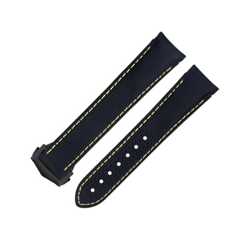 KLVN Uhrenarmband für Omega Strap AT150 Seamaster 300 Planet Ocean De Ville Speedmaster Gebogenes Ende, 20 mm, schwarz-gelbe Linie, hochdichtes Nylon-Rindsleder, 20 mm, Achat von KLVN