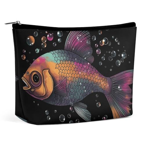 KLWQR Kosmetiktasche mit Farbverlauf, Fischmotiv, wasserdicht, Kosmetiktasche, Make-up-Tasche mit Reißverschluss, Reise-Kulturbeutel, Organizer für Damen, Stil, Einheitsgröße, Stil:, Einheitsgröße von KLWQR