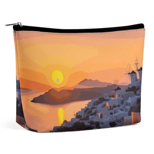 KLWQR Kosmetiktasche mit Reißverschluss, Motiv: Griechenlandschaft, Sonnenuntergang, Landschaft, wasserdicht, Kosmetiktasche, Make-up-Tasche mit Reißverschluss, Reise-Kulturbeutel, Organizer für von KLWQR