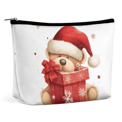 KLWQR Kosmetiktasche mit Weihnachtsmannmütze, Geschenk und Frohe Weihnachten, wasserdichte Kosmetiktasche, Make-up-Tasche mit Reißverschluss, Reise-Kulturbeutel, Organizer für Damen, Stil, von KLWQR
