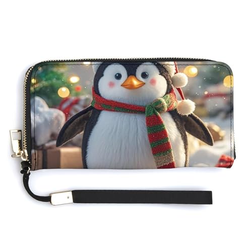 KLWQR Ledergeldbörse, wasserdicht, Reißverschluss, Clutch, Weihnachten, lustiger Pinguin, Kreditkartenhalter, Clutch, Geldbörse für Damen von KLWQR