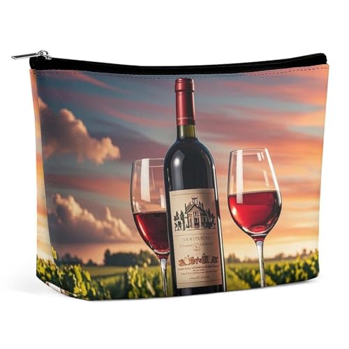 KLWQR Make-up-Tasche aus Holz mit Weinfass auf Weinflasche, wasserdichte Kosmetiktasche, Make-up-Tasche mit Reißverschluss, Reise-Kulturbeutel, Organizer für Damen, Stil, Einheitsgröße KLWQR Make-up-Tasche aus Holz mit Weinfass auf Weinflasche, wasserdichte Kosmetiktasche, Make-up-Tasche mit Reißverschluss, Reise-Kulturbeutel, Organizer für Damen, Stil, Einheitsgröße von KLWQR