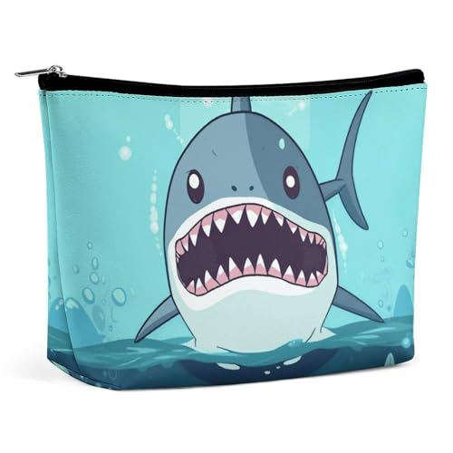 KLWQR Make-up-Tasche mit Cartoon-Hai, schwimmend im Wasser, wasserdichte Kosmetiktasche, Make-up-Tasche mit Reißverschluss, Reise-Kulturbeutel, Organizer für Damen, Stil, Einheitsgröße, Stil:, von KLWQR