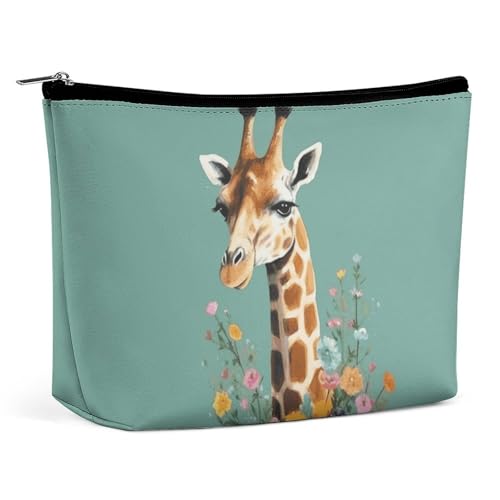 KLWQR Make-up-Tasche mit Giraffe mit Blumen, wasserdichte Kosmetiktasche, Make-up-Tasche mit Reißverschluss, Reise-Kulturbeutel, Organizer für Damen, Stil, Einheitsgröße, Stil:, Einheitsgröße von KLWQR