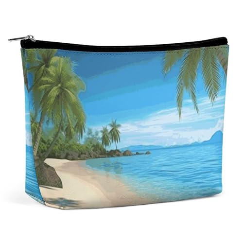KLWQR Make-up-Tasche mit Hawaii-Strand mit Palmen, wasserdichte Kosmetiktasche, Make-up-Tasche mit Reißverschluss, Reise-Kulturbeutel, Organizer für Damen, Stil, Einheitsgröße, Stil:, Einheitsgröße von KLWQR
