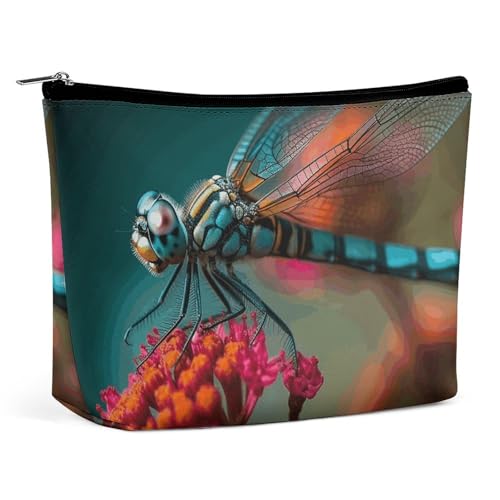 KLWQR Make-up-Tasche mit Libelle und Blumen, wasserdichte Kosmetiktasche, Make-up-Tasche mit Reißverschluss, Reise-Kulturbeutel, Organizer für Damen, Stil, Einheitsgröße, Stil:, Einheitsgröße von KLWQR