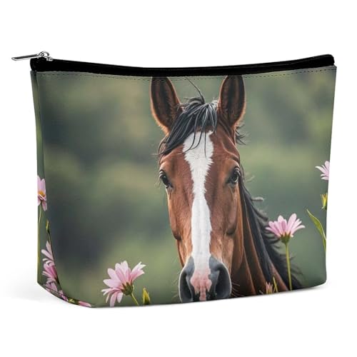 KLWQR Make-up-Tasche mit Pferden und Blumen, wasserdichte Kosmetiktasche, Make-up-Tasche mit Reißverschluss, Reise-Kulturbeutel, Organizer für Damen, Stil, Einheitsgröße KLWQR Make-up-Tasche mit Pferden und Blumen, wasserdichte Kosmetiktasche, Make-up-Tasche mit Reißverschluss, Reise-Kulturbeutel, Organizer für Damen, Stil, Einheitsgröße von KLWQR