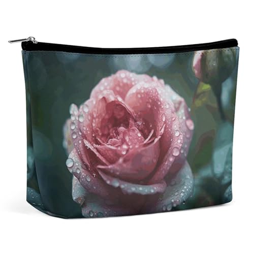 KLWQR Make-up-Tasche mit Rosenmotiv im Regen, wasserdicht, Kosmetiktasche, Make-up-Tasche mit Reißverschluss, Reise-Kulturbeutel, Organizer für Damen, Stil, Einheitsgröße, Stil:, Einheitsgröße von KLWQR
