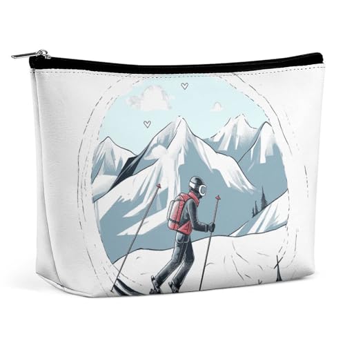 KLWQR Make-up-Tasche mit Ski-Thema für Geldbörse, wasserdichte Kosmetiktasche, Make-up-Tasche mit Reißverschluss, Reise-Kulturbeutel, Organizer für Damen, Stil, Einheitsgröße, Stil:, Einheitsgröße von KLWQR