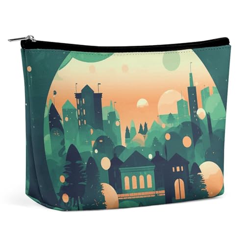 KLWQR Make-up-Tasche mit Stadt-Silhouette, wasserdicht, Kosmetiktasche, Make-up-Tasche mit Reißverschluss, Reise-Kulturbeutel, Organizer für Damen, Stil, Einheitsgröße, Stil:, Einheitsgröße von KLWQR