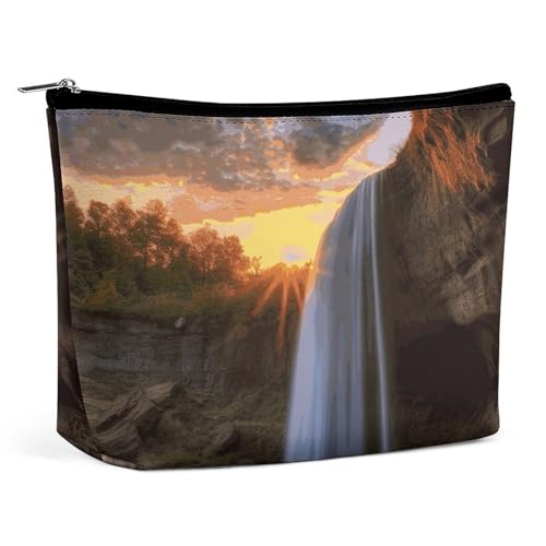 KLWQR Make-up-Tasche mit Wasserfall bei Sonnenuntergang, wasserdichte Kosmetiktasche, Make-up-Tasche mit Reißverschluss, Reise-Kulturbeutel, Organizer für Damen, Stil, Einheitsgröße von KLWQR