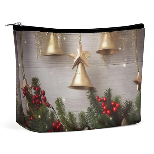 KLWQR Make-up-Tasche mit Weihnachtsbaum und Glocken, wasserdicht, Kosmetiktasche mit Reißverschluss, Reise-Kulturbeutel, Organizer für Damen, Stil, Einheitsgröße, Stil:, Einheitsgröße von KLWQR