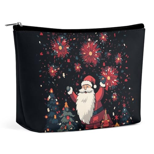 KLWQR Make-up-Tasche mit Weihnachtsmann und Feuerwerk, wasserdichte Kosmetiktasche, Make-up-Tasche mit Reißverschluss, Reise-Kulturbeutel, Organizer für Damen, Stil, Einheitsgröße, Stil:, von KLWQR