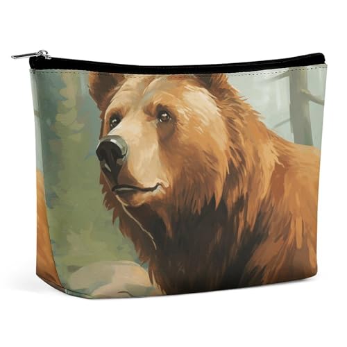 KLWQR Make-up-Tasche mit braunem Bär, Wasser und Bäumen, wasserdichte Kosmetiktasche, Make-up-Tasche mit Reißverschluss, Reise-Kulturbeutel, Organizer für Damen, Stil, Einheitsgröße, Stil:, KLWQR Make-up-Tasche mit braunem Bär, Wasser und Bäumen, wasserdichte Kosmetiktasche, Make-up-Tasche mit Reißverschluss, Reise-Kulturbeutel, Organizer für Damen, Stil, Einheitsgröße, Stil:, von KLWQR
