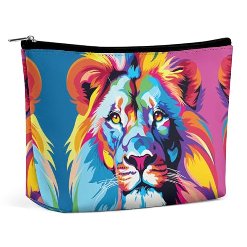 KLWQR Make-up-Tasche mit buntem Löwen-Design, wasserdicht, Kosmetiktasche, Make-up-Tasche mit Reißverschluss, Reise-Kulturbeutel, Organizer für Damen, Stil, Einheitsgröße, Stil:, Einheitsgröße von KLWQR