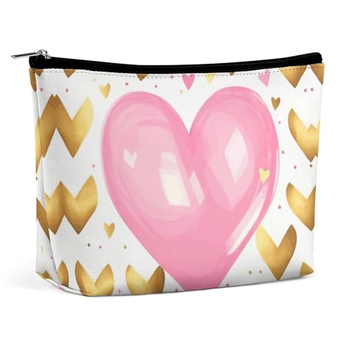KLWQR Make-up-Tasche mit goldfarbenem Herz für Geldbörse, wasserdichte Kosmetiktasche, Make-up-Tasche mit Reißverschluss, Reise-Kulturbeutel, Organizer für Damen, Stil, Einheitsgröße, Stil:, von KLWQR