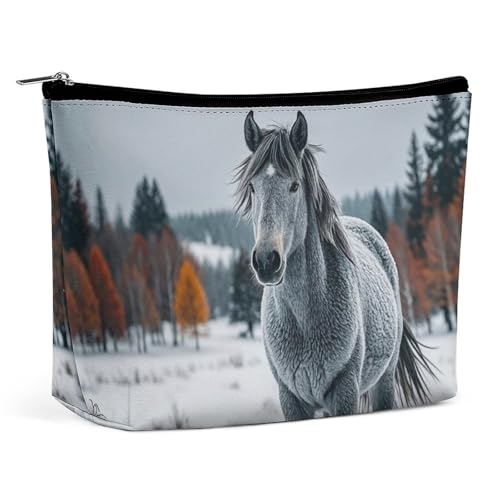 KLWQR Make-up-Tasche mit grauem Pferd in Winterlandschaft, verschneite Wildnis, wasserdichte Kosmetiktasche, Make-up-Tasche mit Reißverschluss, Reise-Kulturbeutel, Organizer für Damen, Stil KLWQR Make-up-Tasche mit grauem Pferd in Winterlandschaft, verschneite Wildnis, wasserdichte Kosmetiktasche, Make-up-Tasche mit Reißverschluss, Reise-Kulturbeutel, Organizer für Damen, Stil von KLWQR