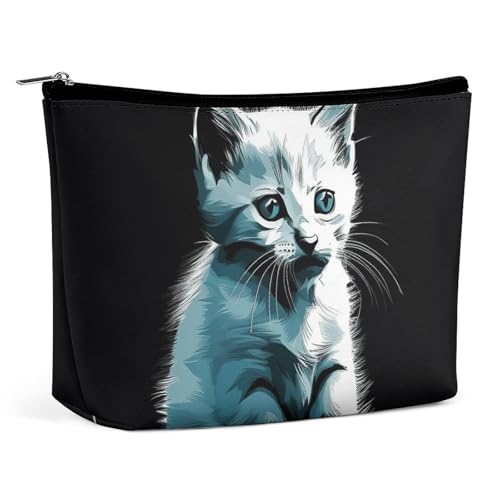 KLWQR Make-up-Tasche mit niedlicher weißer Katze, wasserdicht, Kosmetiktasche, Make-up-Tasche mit Reißverschluss, Reise-Kulturbeutel, Organizer für Damen, Stil, Einheitsgröße, Stil:, Einheitsgröße von KLWQR