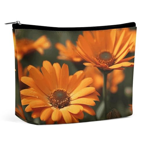 KLWQR Make-up-Tasche mit orangefarbenen Blumen, wasserdichte Kosmetiktasche, Make-up-Tasche mit Reißverschluss, Reise-Kulturbeutel, Organizer für Damen, Stil, Einheitsgröße, Stil:, Einheitsgröße von KLWQR