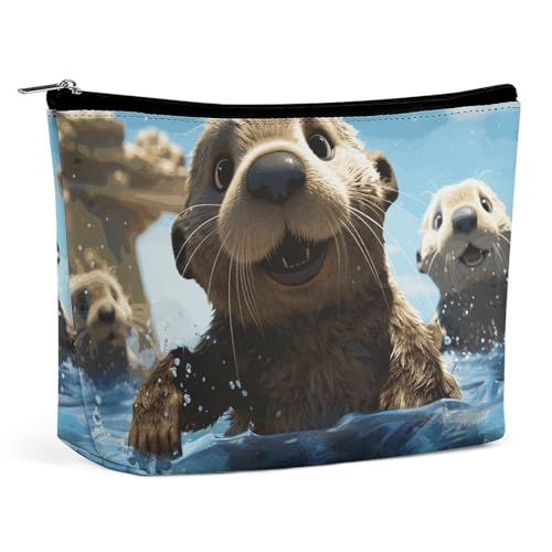 KLWQR Make-up-Tasche mit schönem Meeresotter-Druck, wasserdichte Kosmetiktasche, Make-up-Tasche mit Reißverschluss, Reise-Kulturbeutel, Organizer für Damen, Stil, Einheitsgröße, Stil:, Einheitsgröße von KLWQR